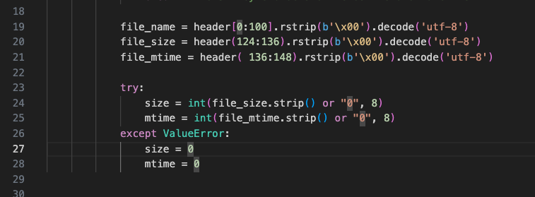 Screenshot of byte offsets