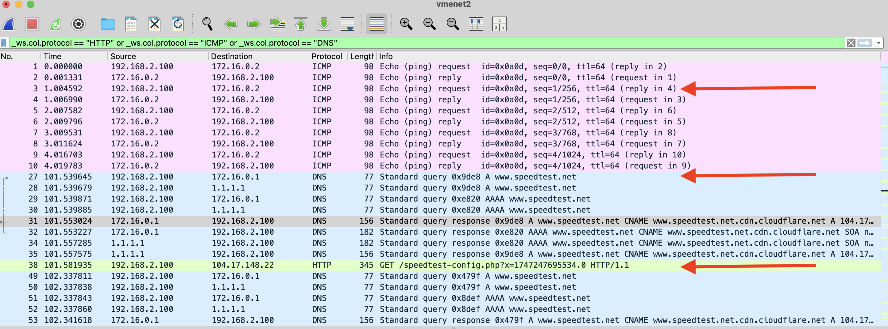 wireshark output